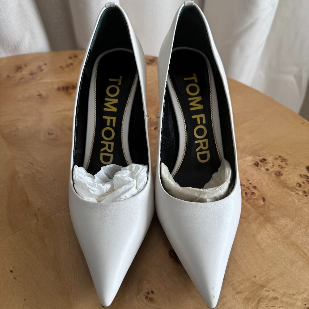 Tom Ford White Leather Pointed-Toe Pumps Size 37.5